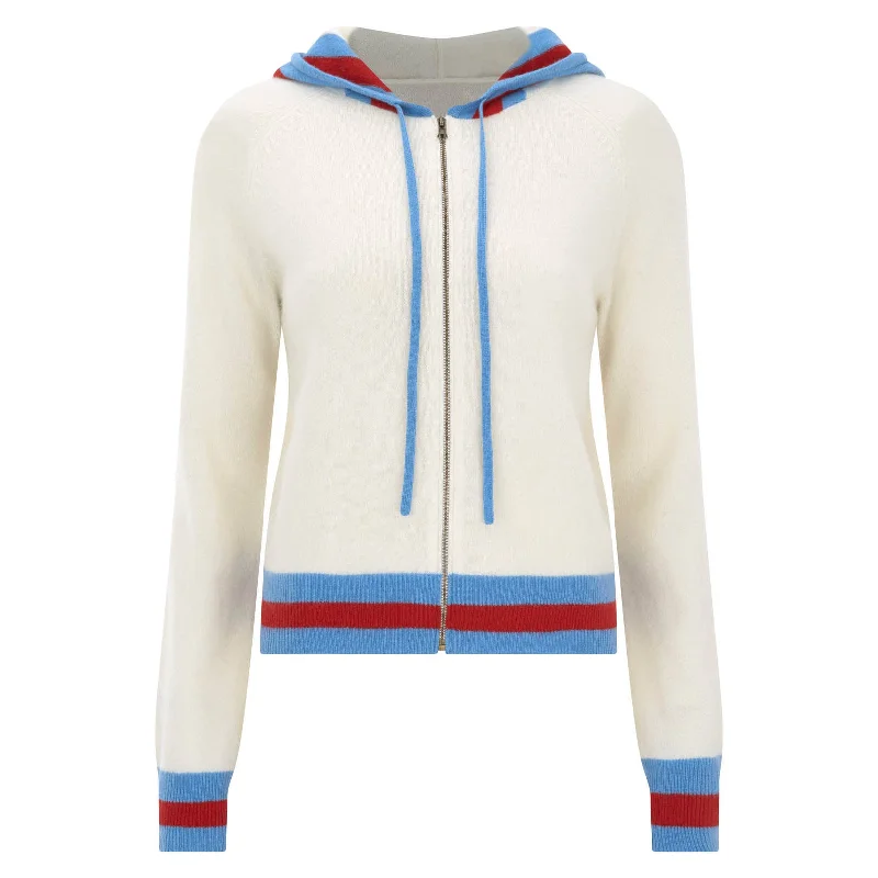 Women's white vintage knit hoodie cardigan