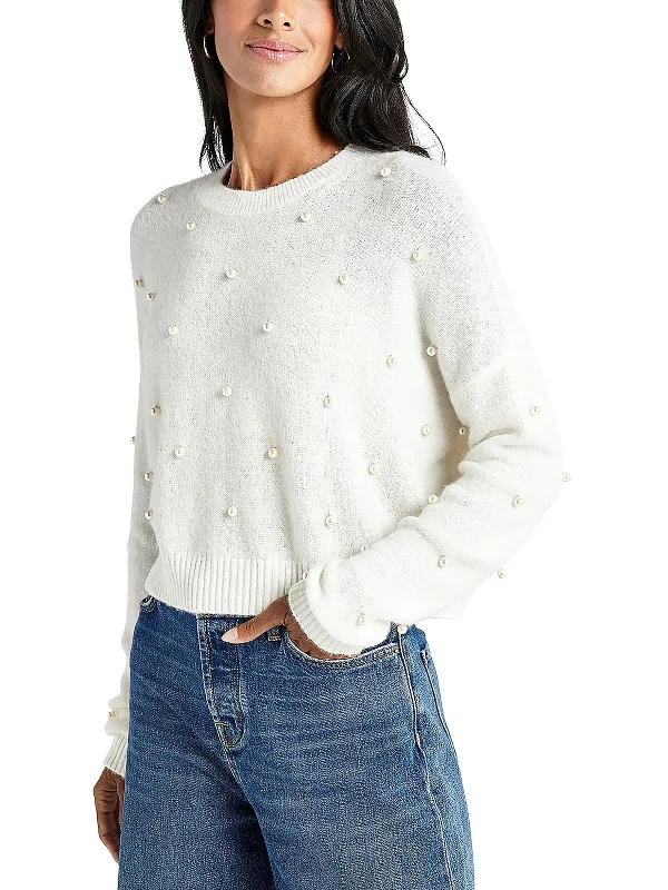 Womens Wool Blend Embellished Crewneck Sweater