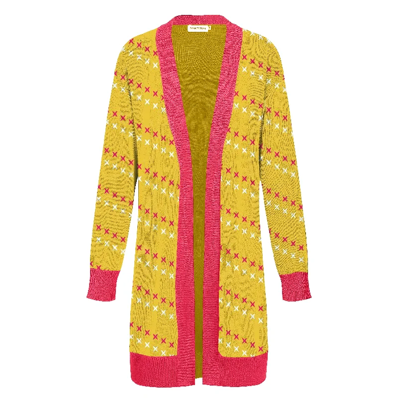 Women's yellow vintage cardigan long knit top